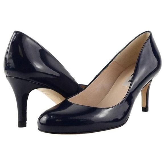 L.K. Bennett Navy Blue Sabira Patent Pumps, 37 US 7 - Picture 1 of 8